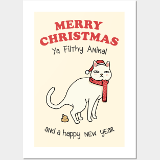 Merry Christmas Ya Filthy Animal White Cat Posters and Art